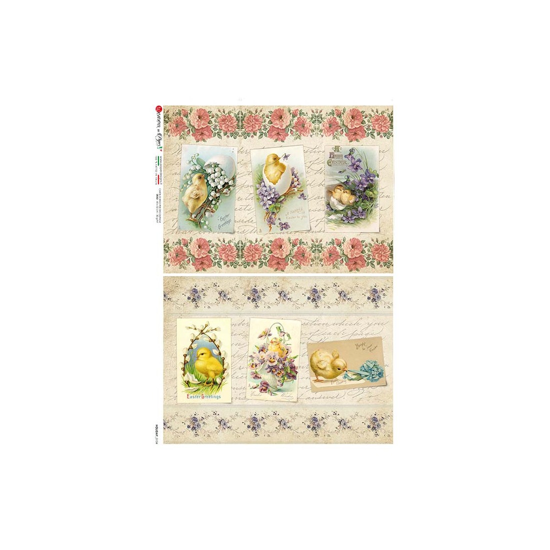 carta di riso per decoupage 32x45 cartoline vintage pasquali con pulcini