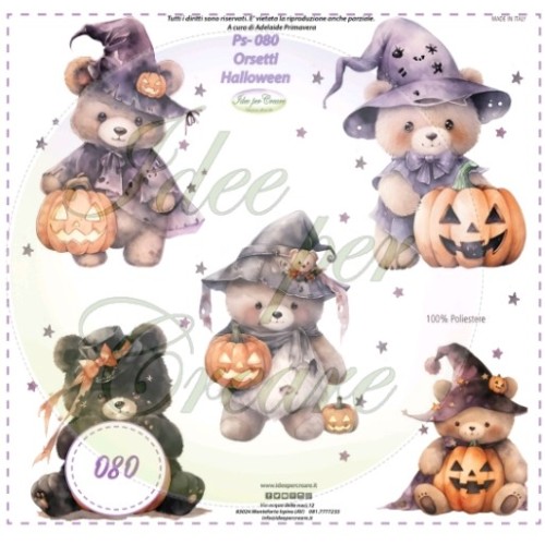 Pannello stampato orsetti Halloween cm 25x25 su pannolenci mm 1