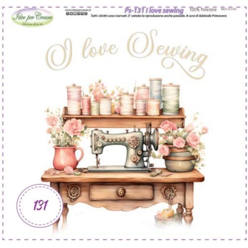 Pannello stampato I love sewing cm 25x25 su pannolenci mm 1