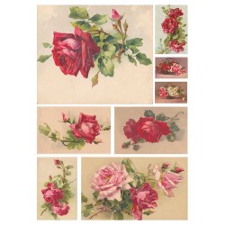 carta di riso per decoupage 33x48 illustrazioni d'epoca rose rosse