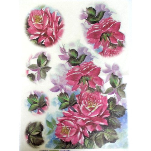 carta di riso per decoupage 35x50 rose rosa